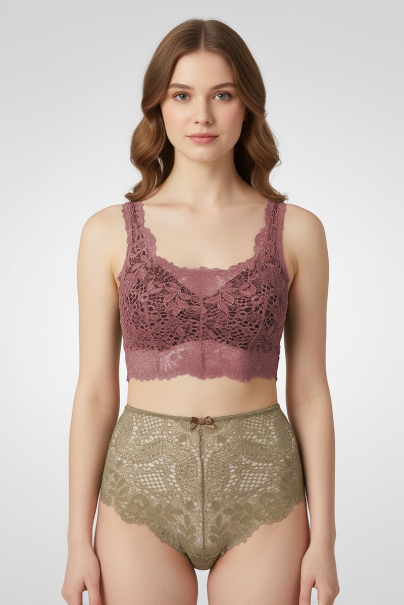 Etam Women Embroidered Lace Shorty Panty, Olive - Image 1